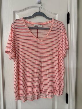 Vineyard Vines Orange, Red and White Striped V-Neck Tee - XL